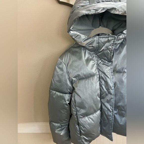 Gap Kids Girls Light Blue Metallic Shiny Puffer Coat Size Small - Picture 3 of 10